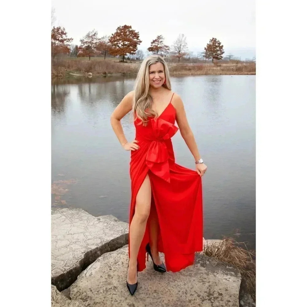 vintage Stunning long red spaghetti strap dress with a big bow size Medium